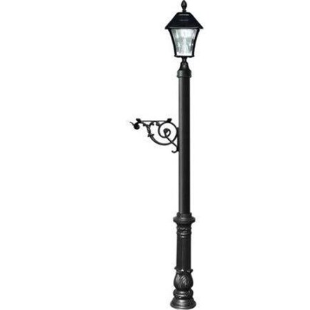 Lewiston Post System with Ornate Base & Bayview Solar Lamp, Black LPST-700-SL-BL
